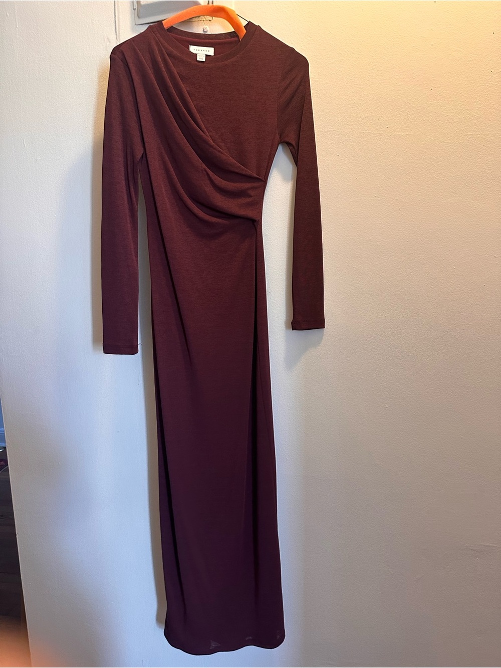 Topshop Burgundy Long Sleeve Draped Maxi Dress